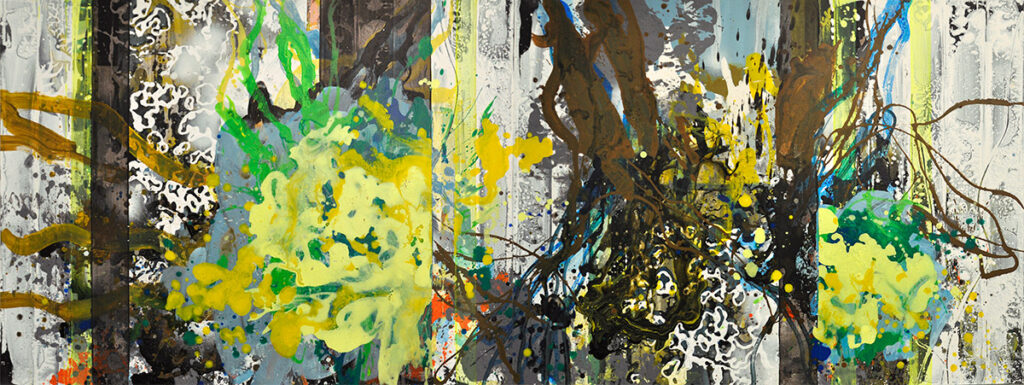 Michael Picke - zitronenharz mit wespenstich | acrylic and lacquer on mdf | 103 x 278 cm | 2018