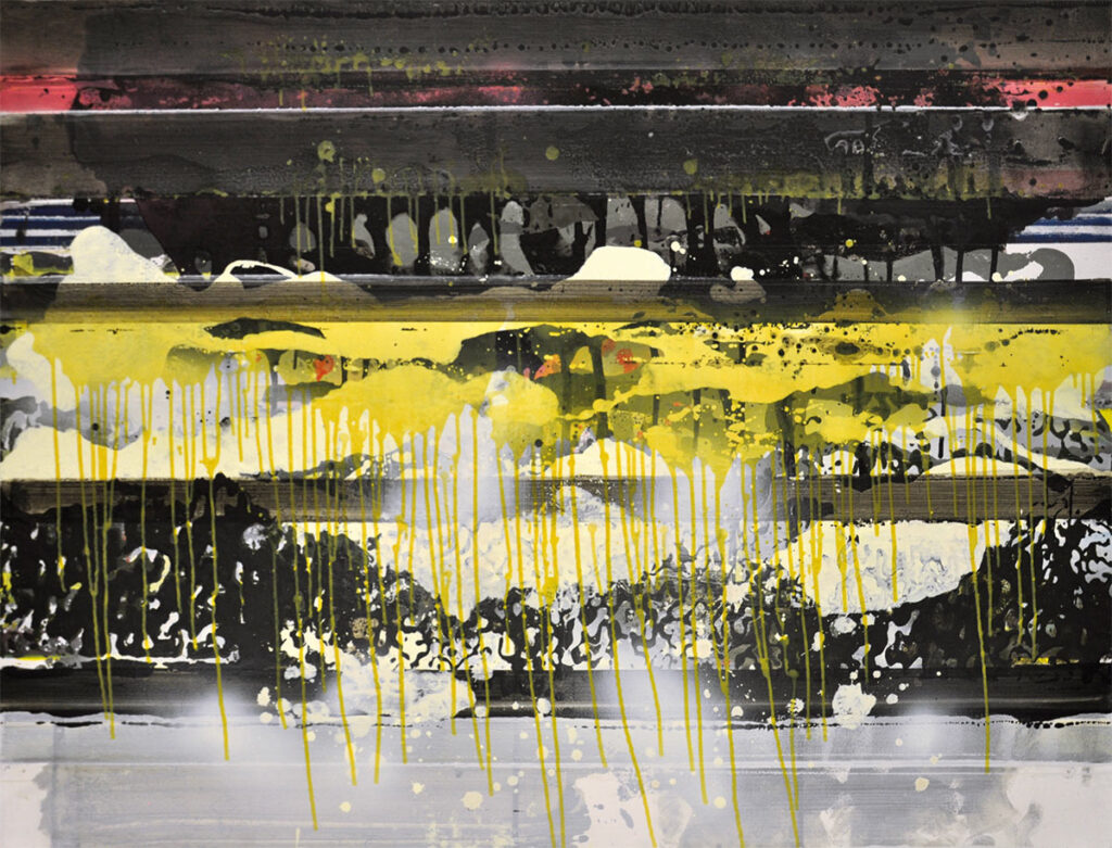 Michael Picke - goldenshower - dach der welt | acrylic and lacquer on mdf | 102 x 138 cm | 2013